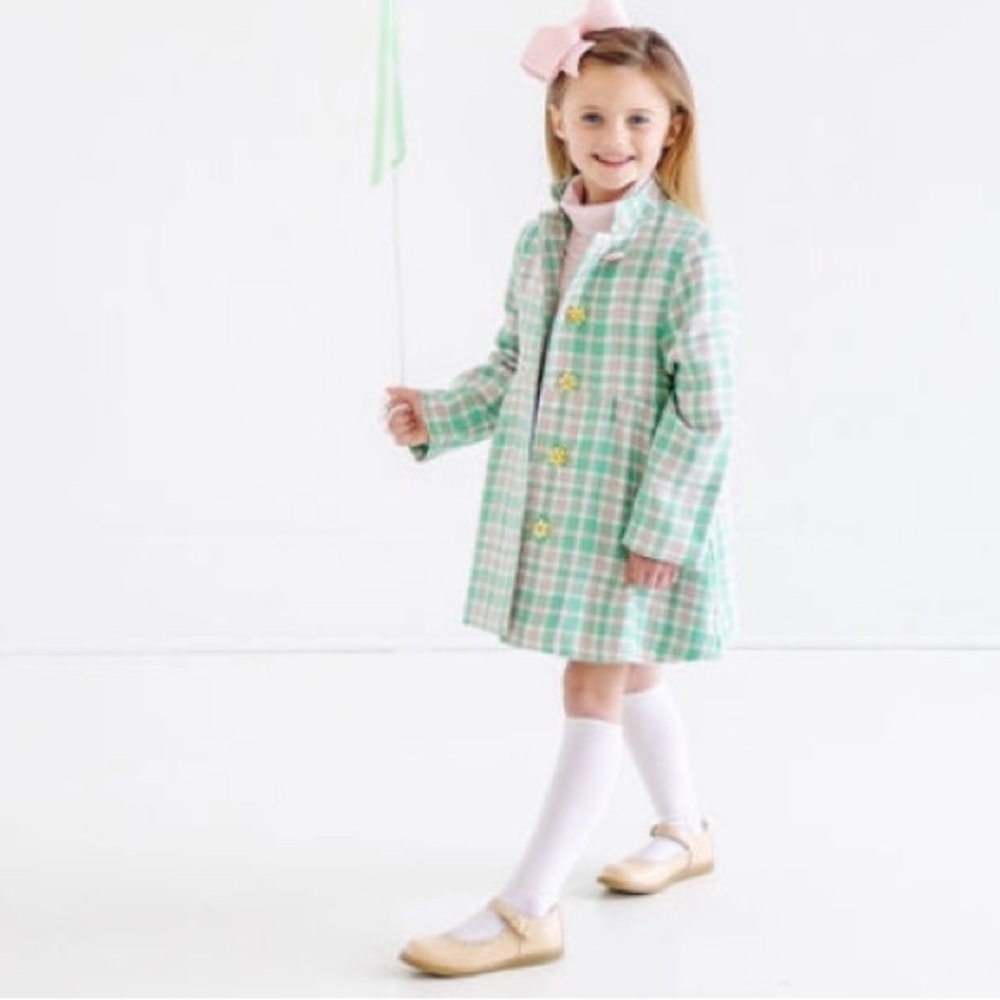 Beaufort Bonnet Company Penelope Peacoat Size 4T Spring Green Pink Plaid.